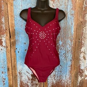 Spiegel Maroon Sequin One Piece Swimsuit Size 10